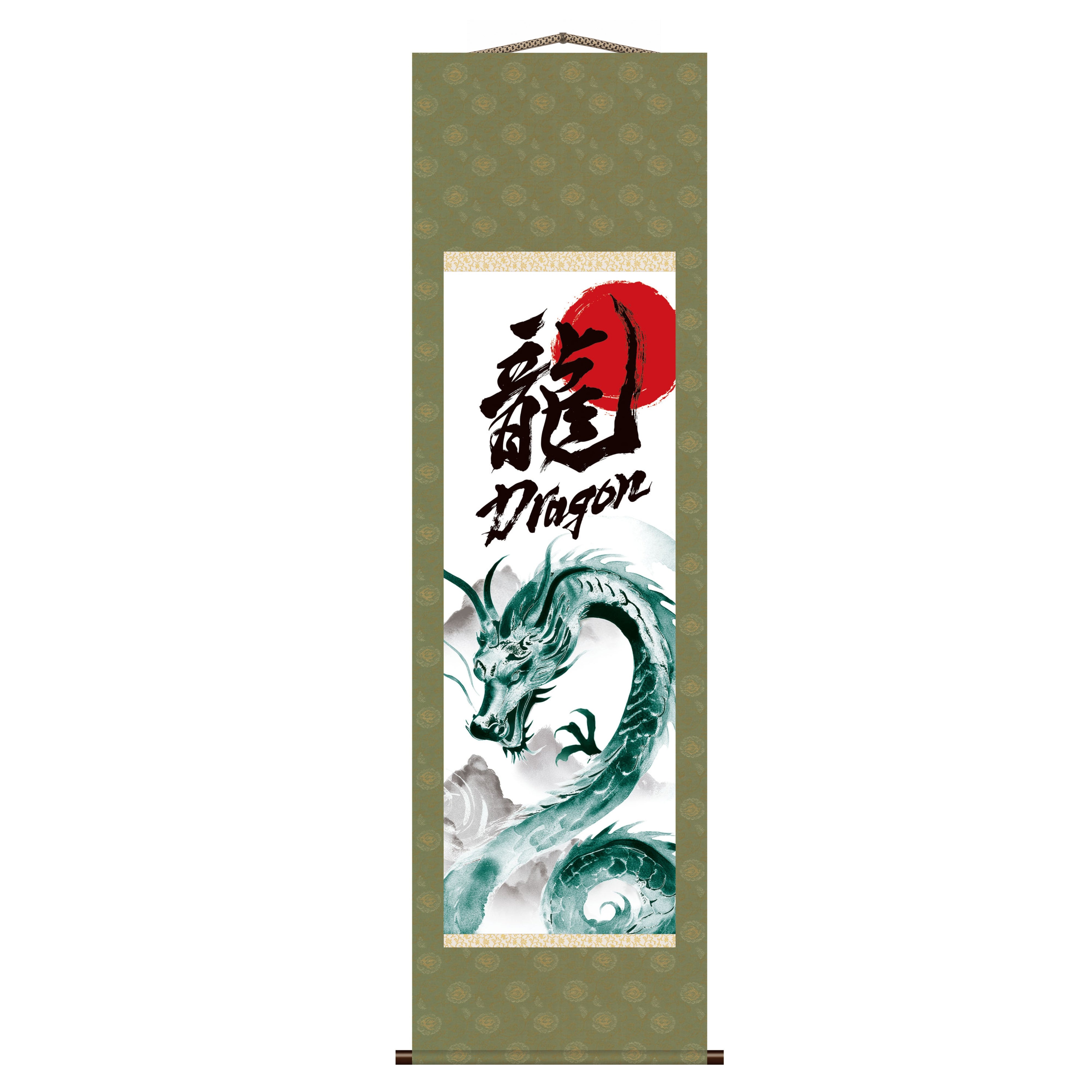 Japanese Dragon Kakemono Wall Scroll – Green Rising Dragon