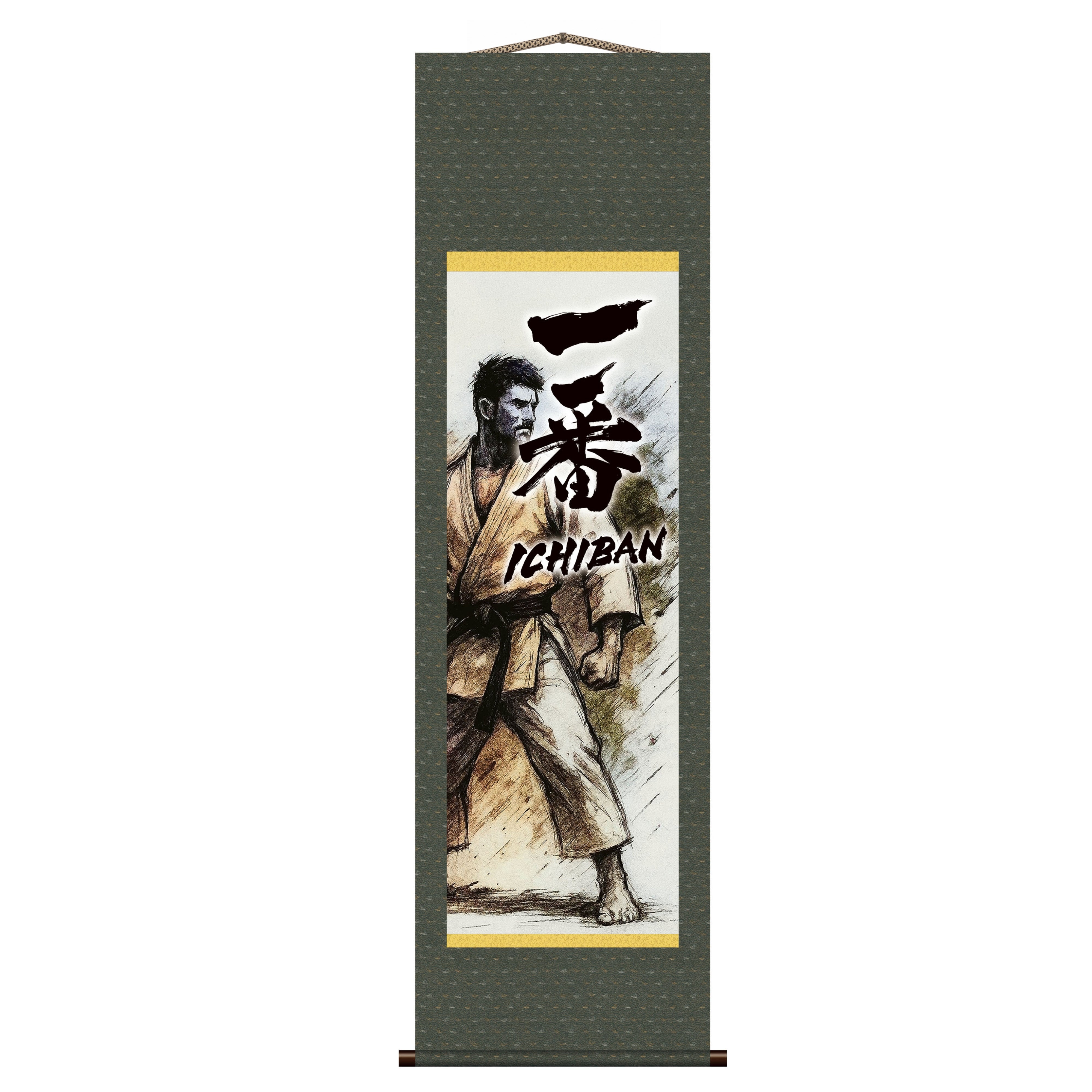 Japanese Martial Arts Ichiban Kakemono Wall Scroll – Black Belt Illustration
