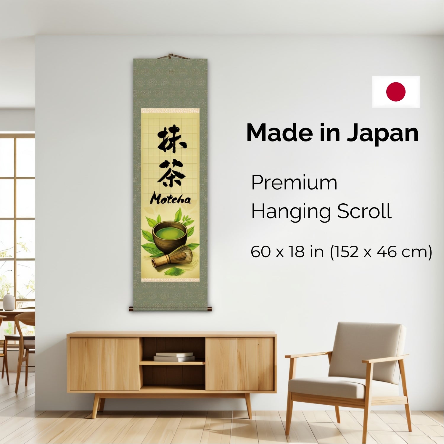 Japanese Matcha Kakemono Wall Scroll – Matcha Whisk and Tea Ceremony