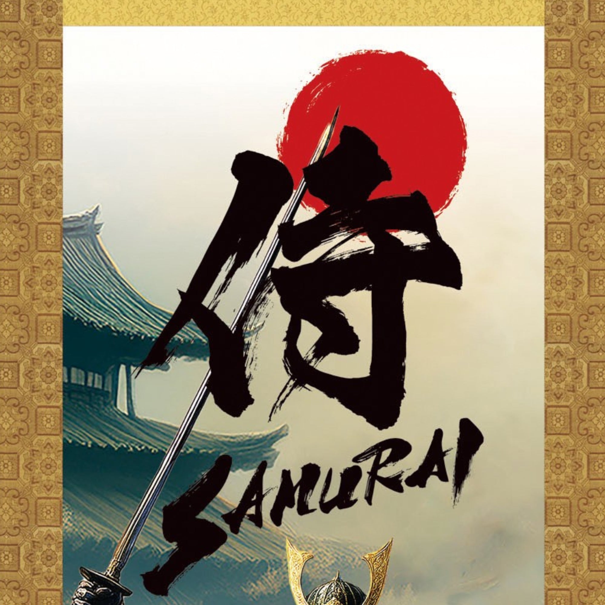 Japanese Samurai Kakemono Wall Scroll – Mounted Samurai with Sword on White Horse