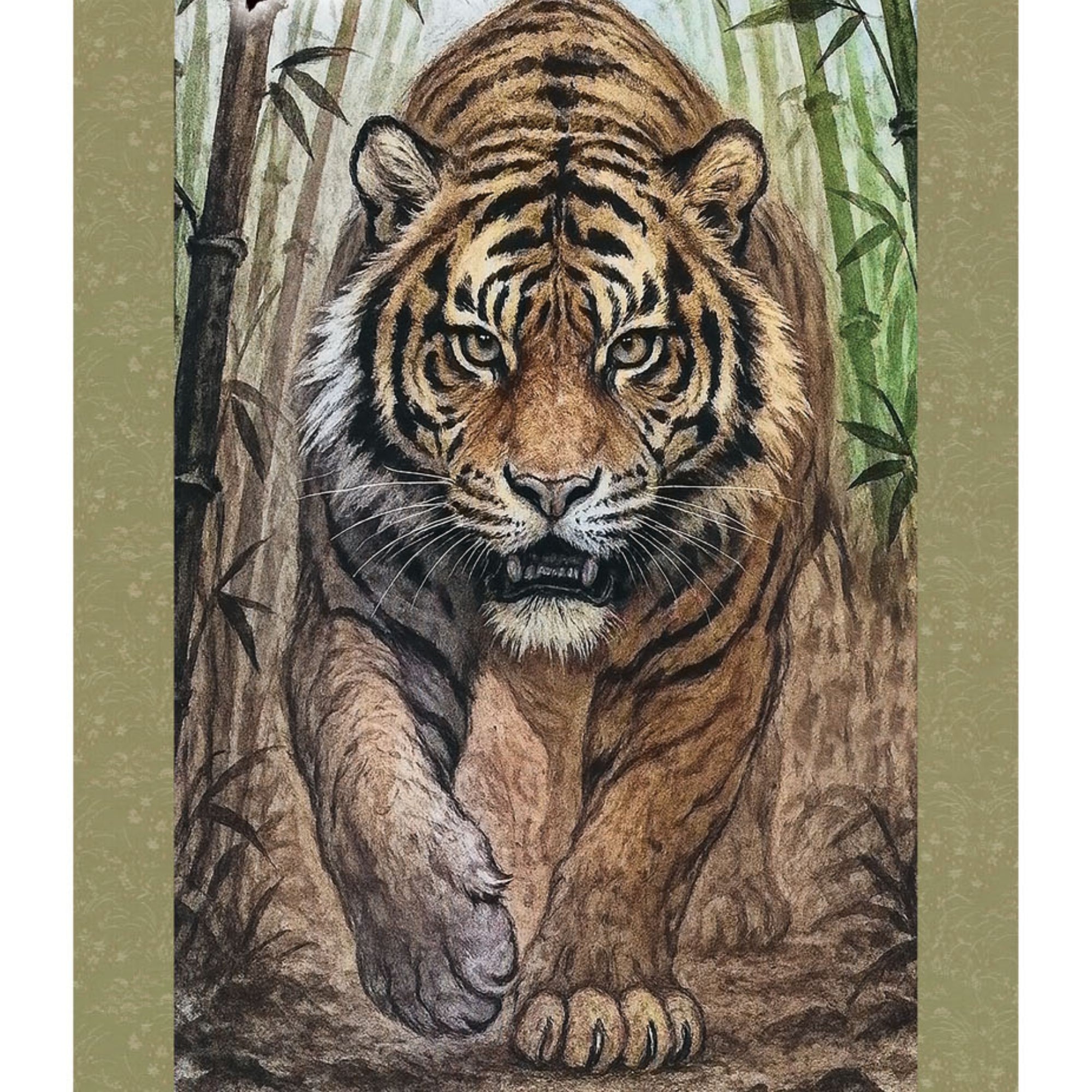 Japanese Ichiban Tiger Kakemono Wall Scroll – Walking Tiger in Bamboo