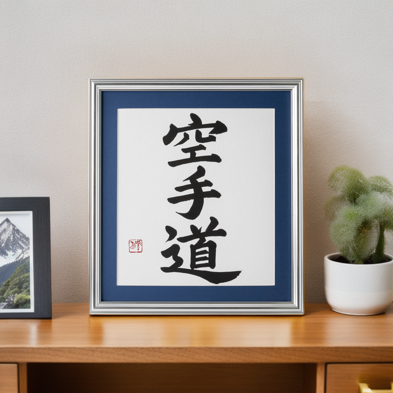 Spirit of "Karate-do" - Silver Frame with Blue Mat (Free Shipping)