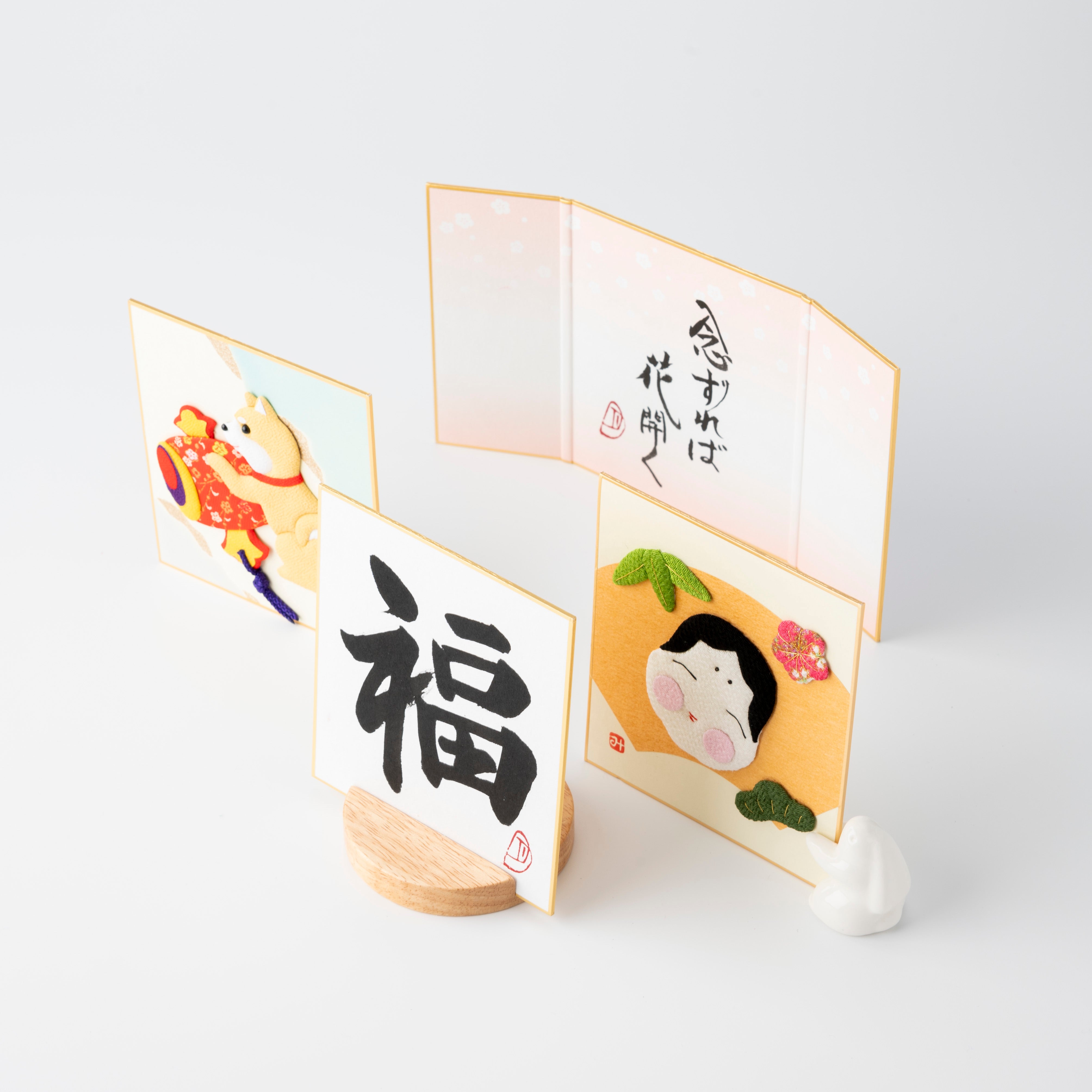 Produit groupé: "Good Fortune" sur le thème - Shodo et œuvres d'art en tissu surélevées, Design 2