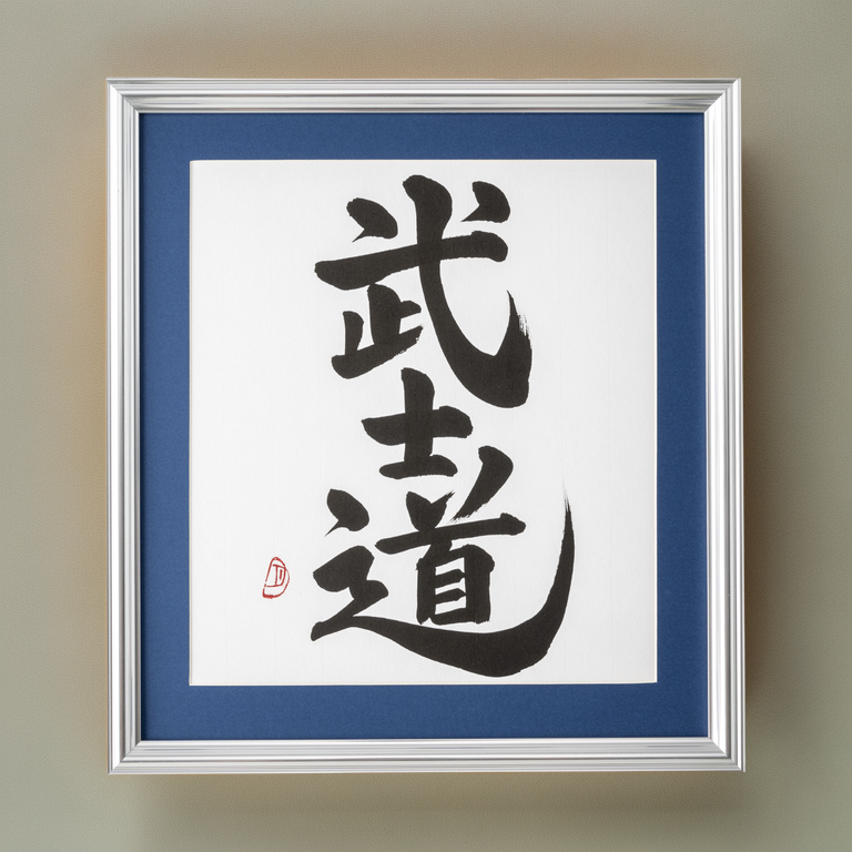 Spirit of "Bushido" - Silver Frame with Blue Mat (Free Shipping)