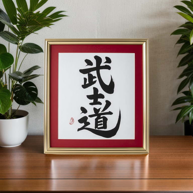 Spirit of "Bushido" - Gold Frame with Red Mat (Free Shipping)