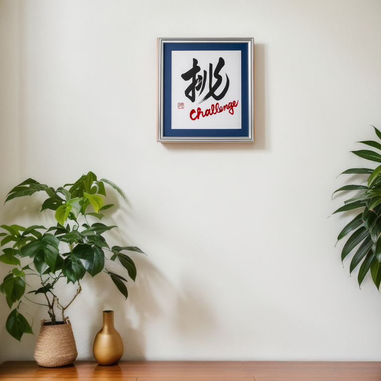 Idomu "Challenge" in Japanese - Silver Frame with Blue Mat (Free Shipping)